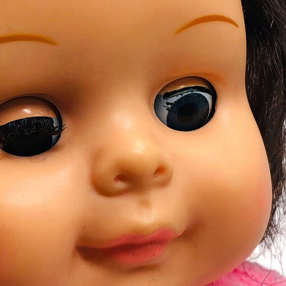 VTG Baby Doll Knit Pjs Pompom Track Suit Open Shut Sleepy Eyes Hong Kong Creepy - Picture 3 of 8